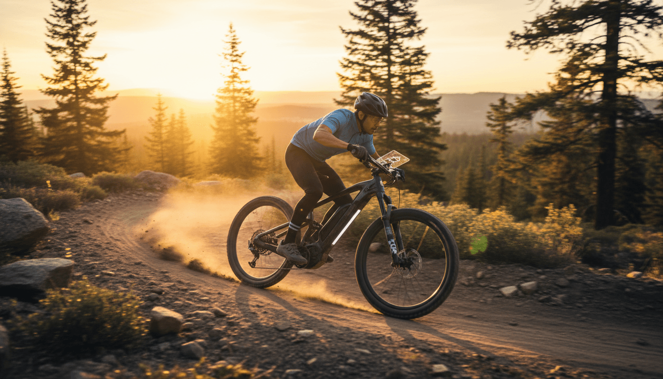 Spektakulärer Sprung über Felsengelände mit Bergpanorama