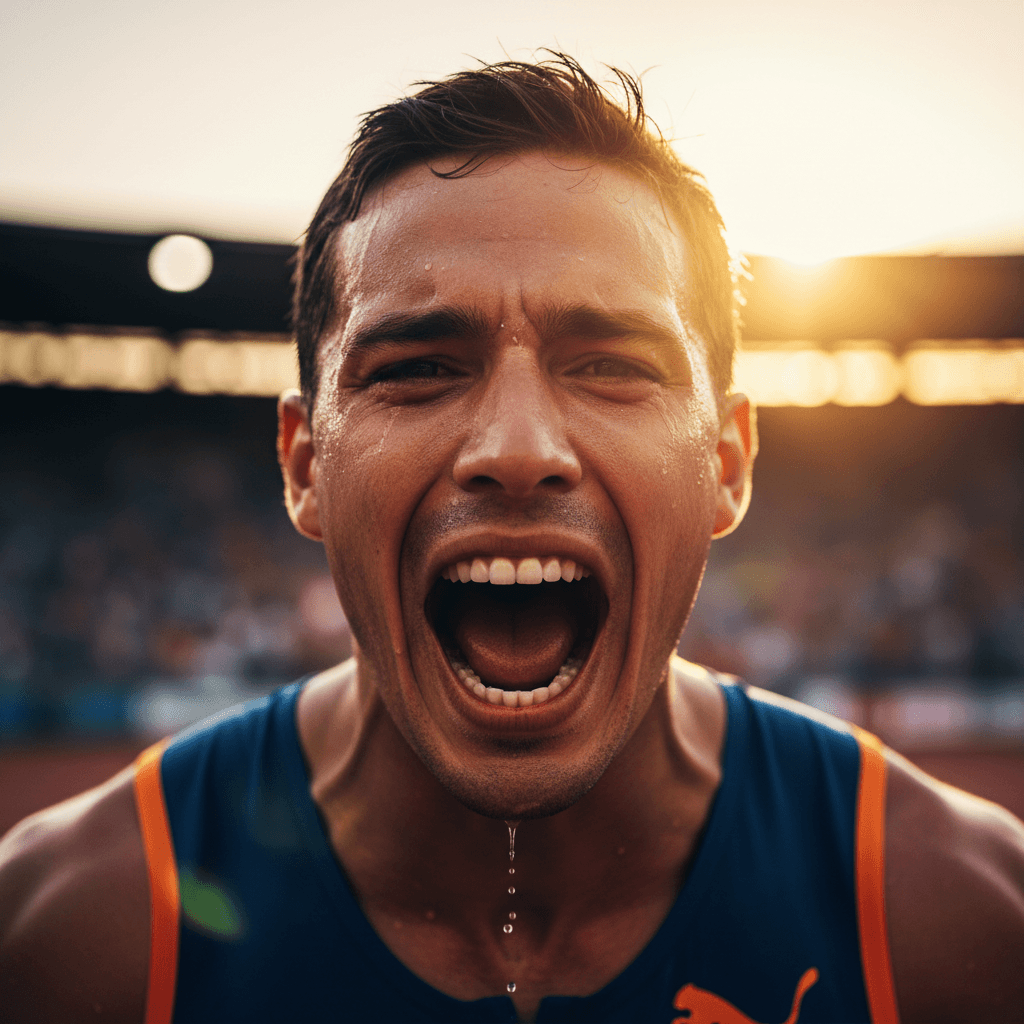 Erfolgsmoment und Rennabschluss des Weltklasse-Athletes